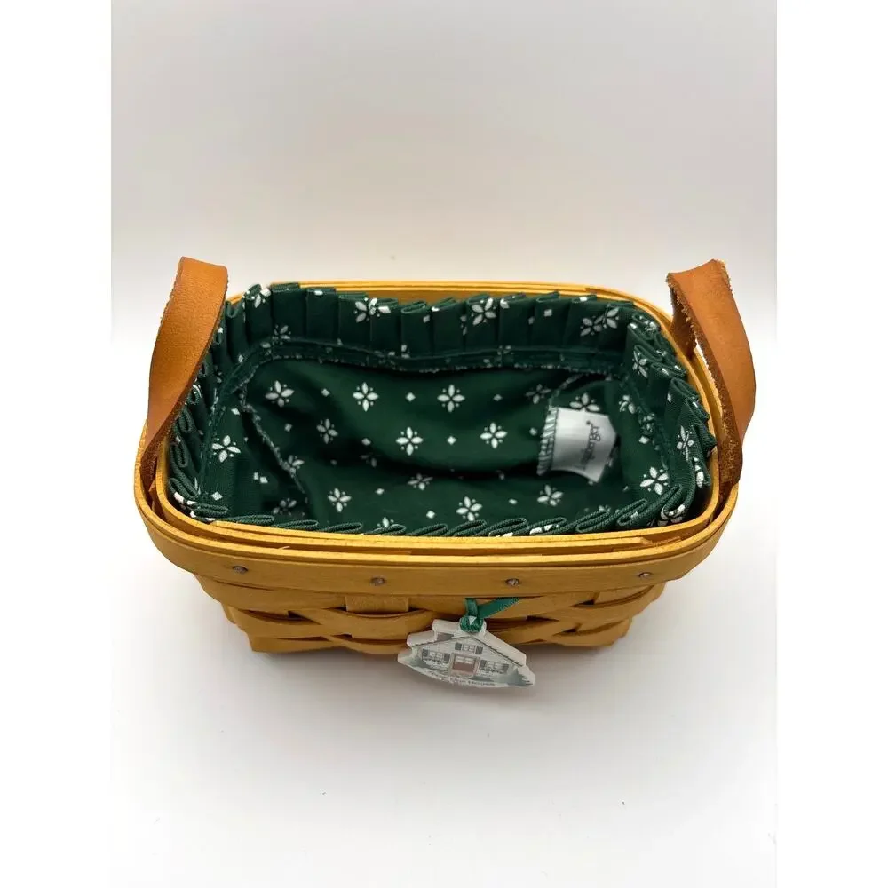 Longaberger '99 Trinket Basket Green Fabric Liner Leather Handles W/House Accent